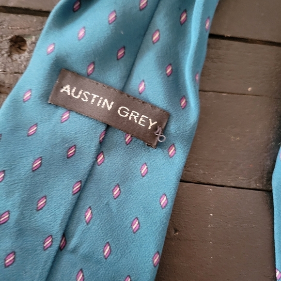Austin Grey 100% Silk Men's Dress Tie Blue Pattern - Picture 3 of 4